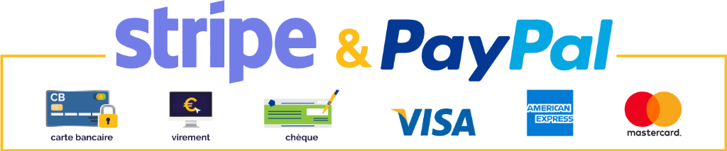 Paiement sécurisé - Stripe & PayPal - CB, virement, chèque, Visa, American Express, Mastercard